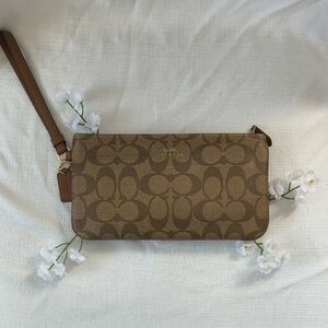 Coach Signature Tan Wristlet Wristlet With Divider Inside And COA EUC